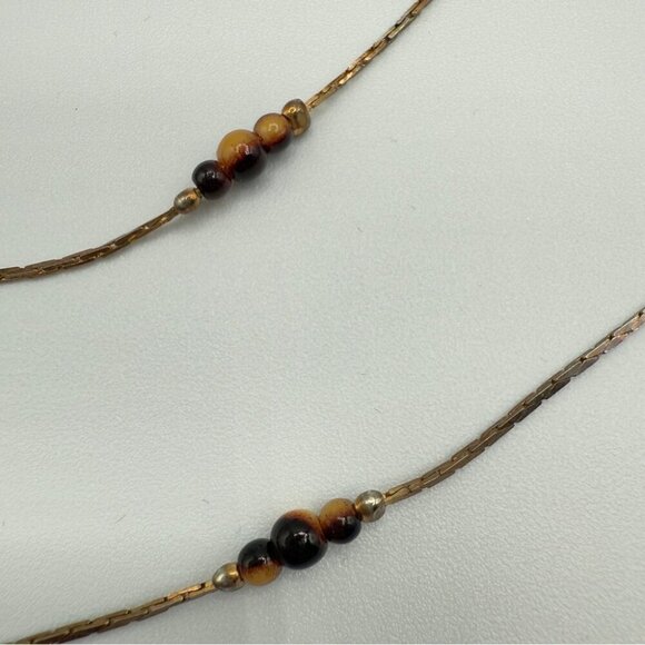 Korea 1960s Elegant Gold and Brown Beaded Necklace - Picture 6 of 14